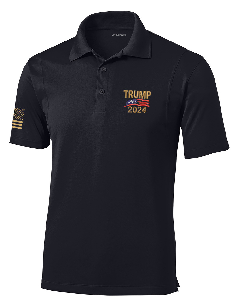 Trenz Shirt Company Mens Gold Trump 2024 Flag Embroidered Golf